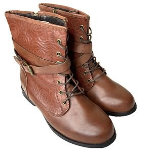 Torrid Embossed Rose Faux Leather Combat Boots 9 W